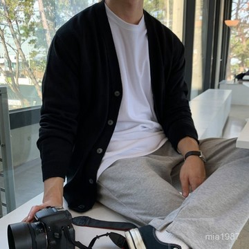 【Nobodyknows男裝】春秋新款時尚簡約開衫男毛衣韓版休閒百搭潮流V領毛衫男士英倫風