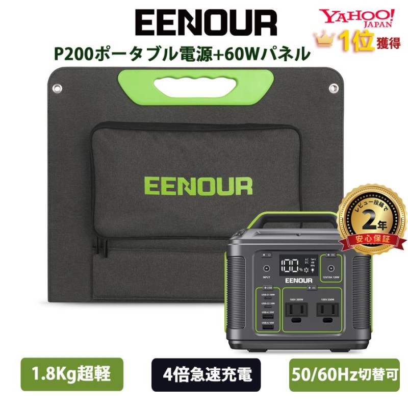 200Wh ポータブル電源 小型 P200 54000mAh ソーラーパネル60W 蓄電池