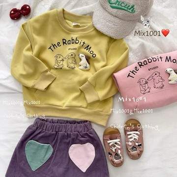 🌈✨mix1001兔兔玩偶大口袋造型上衣✨兒童花紋兔兔口袋上衣5-17