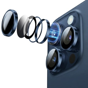 LANS 鑽石級 AR抗反射鏡頭玻璃保護貼 金屬CD鏡頭貼 適用 iPhone 17 Pro Max / 17 Pro - 藍色(官方原機色)