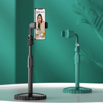 【YANGYI揚邑】升級伸縮萬向桌上手機支架圓盤重底自拍直播追劇立架