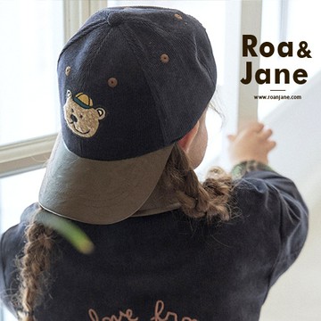 韓國專櫃 RoanJane 燈心絨刺繡小熊棒球帽