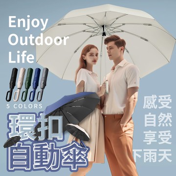 【U-like】(任選買一送一)超輕量環扣自動折疊黑膠遮陽傘(平均一隻399)
