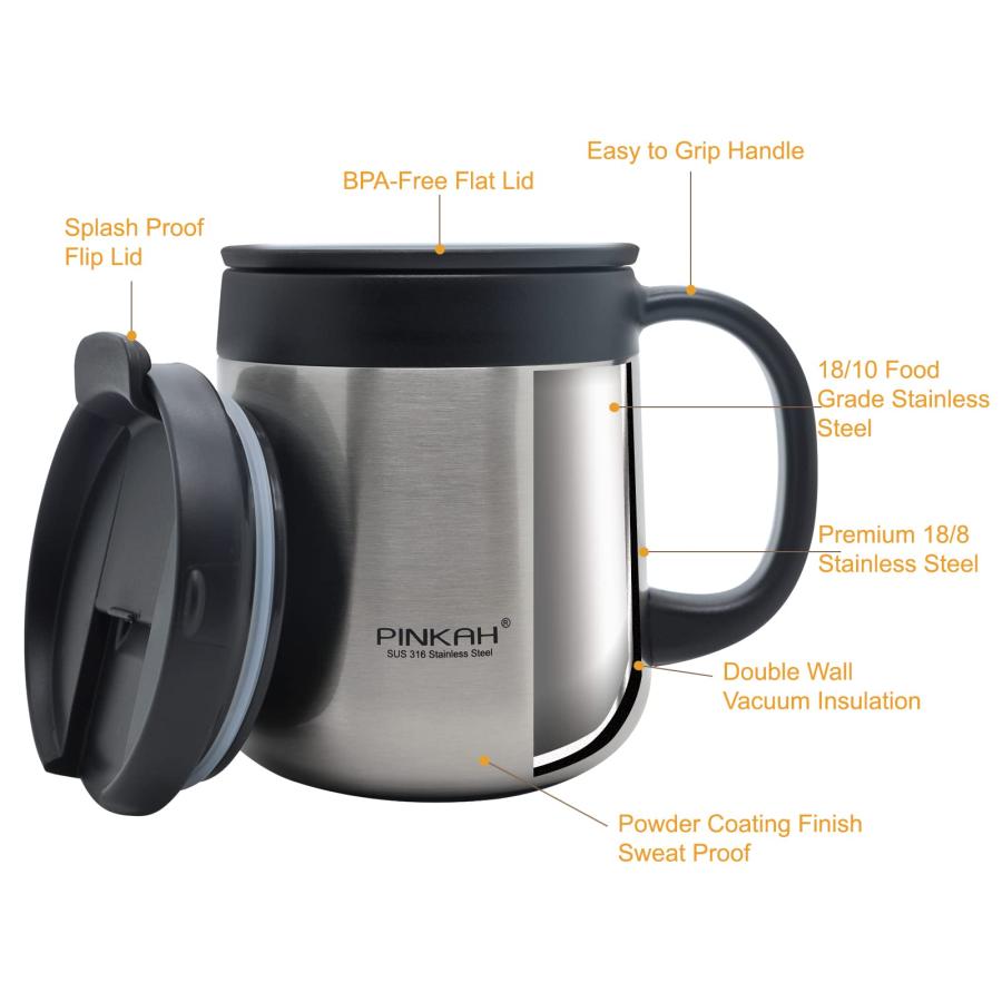 PINKAH 16OZ Stainless Steel Insulated Coffee Mug with Handle and 並行輸入品