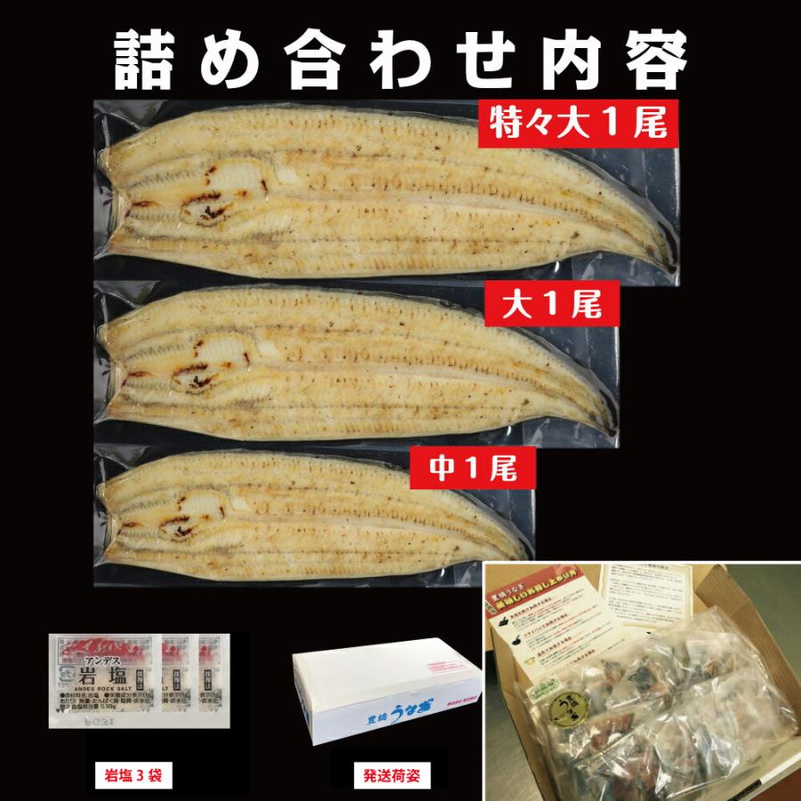 うなぎ 白焼き 国産 美白３姉妹 特々大・大・中 各1尾 （約4人前） 送料無料 プレゼント 贈り物 お歳暮 ギフト