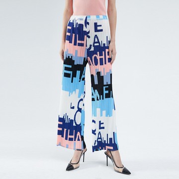 現貨+預購 三宅風皺褶衣服摺褲寬鬆闊腿褲寬褲摺衣彈力長褲顯瘦折衣大碼--高彈力印花直筒垂感女褲子73zz29【獨家進口】【米蘭精品】