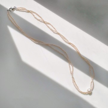 Eve-細淡水珍珠配純銀扣頸鏈