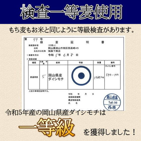 ダイシモチ 令和5年産 新麦 もち麦 2kg (2kg×1袋) 岡山県産 チャック付き 