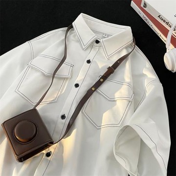 日系cityboy襯衫男短袖夏季薄款寬松休閑襯衣高級感潮牌工裝外套