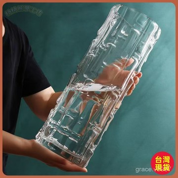【北歐玻璃花瓶】特大號透明玻璃花瓶 客廳插花 北歐圓柱直筒 高寬富貴竹 家用大號 擺飾 韓系花瓶 玻璃花瓶擺件 33XY