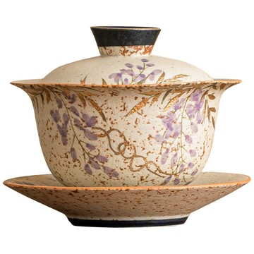 茶杯組 【伊達】紫藤花蓋碗 手繪蓋碗 描金蓋碗 青花蓋碗 火石紅蓋碗 功夫茶具蓋碗 泡茶碗 中式茶器 禮盒裝蓋碗