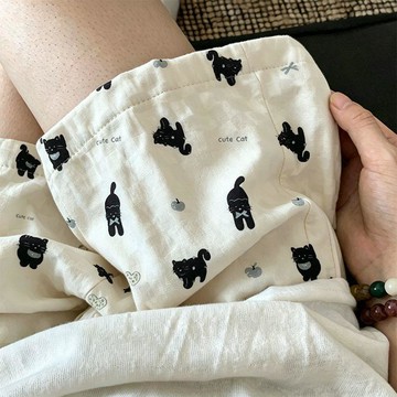 台灣出貨 卡通女孩印花寬鬆睡褲女休閒夏季薄款可愛風可外穿遛彎家居褲短褲 單件睡褲短褲 休閒短褲女 卡通睡衣 居家短褲