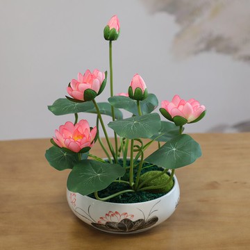 仿真蓮花擺件睡蓮荷花花盆禪意花藝中國風佛前供花空調上的裝飾花