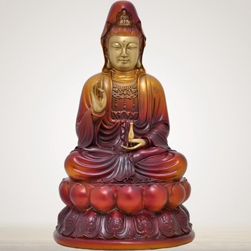 黃銅觀音菩薩客廳擺件家用居家供奉佛像南海觀世音娘娘祈福工藝品