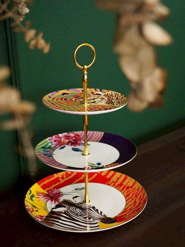 費靈家居陶瓷動物花卉圖案 輕奢下午茶三層蛋糕盤下午茶果盤擺盤
