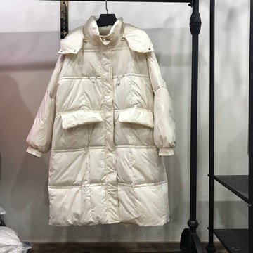 真 羽絨90%白鴨絨 羽絨外套鴨絨夾克-連帽寬鬆過膝長版女外套5色73zb5【獨家進口】【米蘭精品】