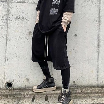 FotiGmanClub 暗黑RO風薄款針織棉基本抽繩低襠垮褲哈倫五分短褲