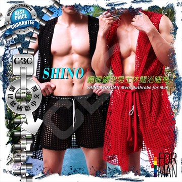 SHINO WOXUAN網眼鏤空男士休閒浴睡袍 SP0015