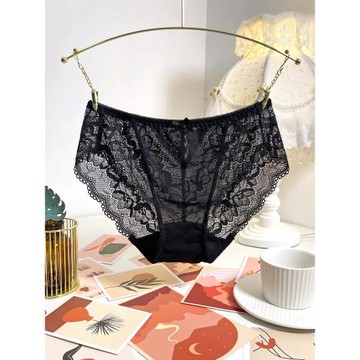 黑色內褲女士無痕蕾絲性感透明網紗純棉襠抗菌大碼200斤三角短褲