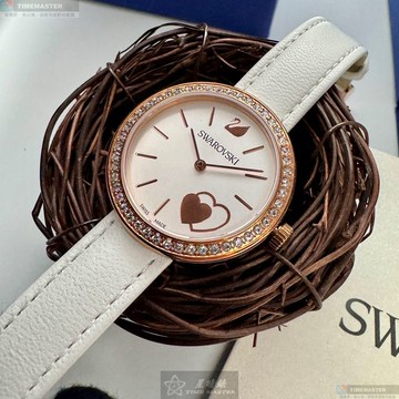 [星晴錶業]SWAROVSKI手錶,34mm,SW00020白色錶面玫瑰金錶殼白真皮皮革錶帶款