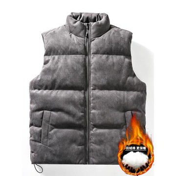 麂皮絨馬甲男士秋冬季加厚保暖羽絨棉外套棉服立領潮牌上衣服馬夾