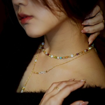 靜謐雲端｜珍珠天河石紅寶石項鍊 N0063