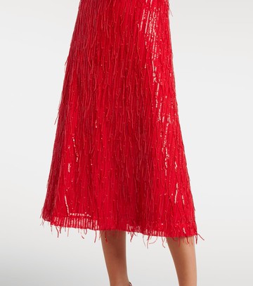 Rotate Sequined puff-sleeve midi dress