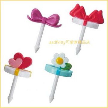 asdfkitty*日本TORUNE蝴蝶結 愛心 花朵食物叉8入-便當裝飾叉/宴會點心叉/水果叉-日本正版商品