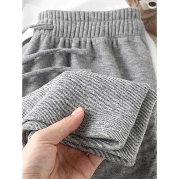 淺灰色窄版牛奶絨糯米褲女秋冬加絨直筒休閑褲高腰垂感針織闊腿褲