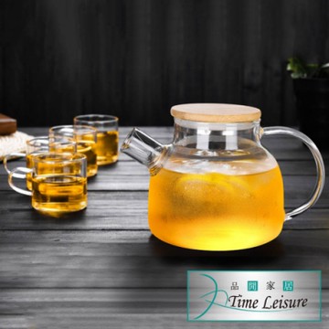Time Leisure 中式午茶竹蓋茶葉濾嘴玻璃花果茶壺1.6L(一壺四杯)