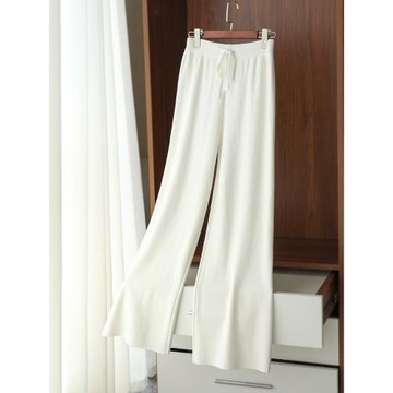 直筒高腰針織闊腿褲女秋冬白色糯米褲子寬松外穿休閑拖地垂感長褲