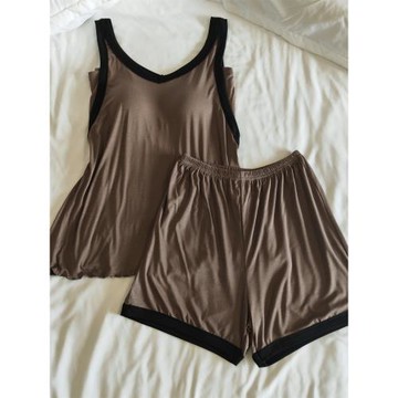 韓系ins風睡衣女夏季帶胸墊背心兩件套新款甜美性感莫代爾家居服