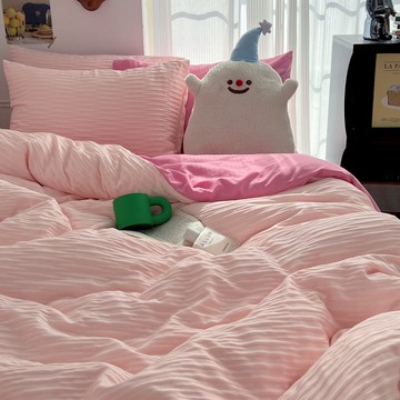 泡泡紗雙拼水洗棉四件套床單被套宿舍皺皺紗床單枕套北歐風新款【聚寶屋】