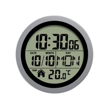 跨境爆品全新圓形浴室鐘廚房鐘免打孔自吸LCD高清數字顯示壁掛鐘