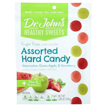 Dr. John's Healthy Sweets, 什錦硬糖，含纖維和維生素 C，西瓜、青蘋果和草莓味，3.85 盎司（109 克）