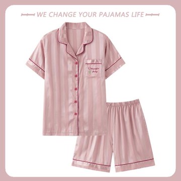 2025年冰絲睡衣女夏季網紅風高級感仿真絲綢緞寬松大碼家居服套裝