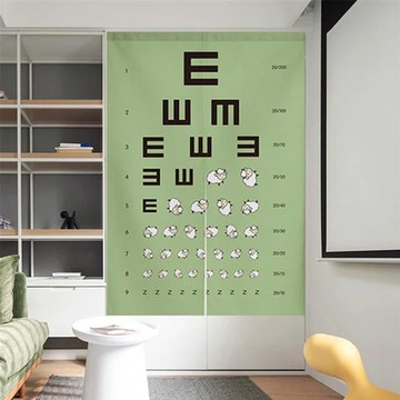 【嵐楓居家】微風日系辦公家用門簾TWO系列（長門簾/門簾/日式門簾/風水簾/免打孔門簾/對開式門簾-綿羊視力表_廠商直送