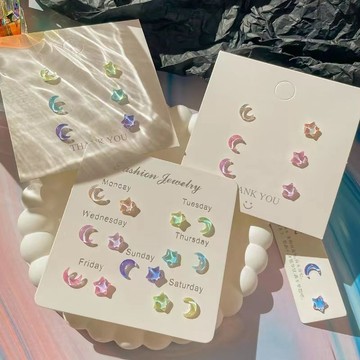 🎀免運臺灣有貨🎀多巴胺夢幻炫彩星月清新甜美耳釘套裝少女樹脂耳飾小巧養耳洞耳環🎀可開票