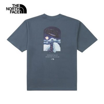 【The North Face 官方旗艦】北面UE男款藍色背面大尺寸印花短袖T恤｜8HF80U3