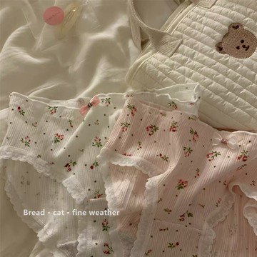女內褲 小碎花 少女內褲 純棉內褲 薄款 無痕內褲 透氣 中腰內褲 包臀 性感內褲 提臀內褲 三角褲 內褲女