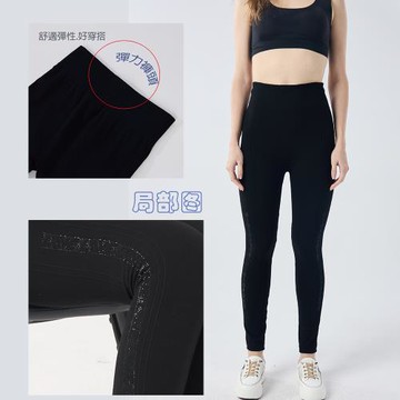 Qiruo 奇若名品 專櫃時尚彈力 內刷毛內搭褲(精品保暖 黑色 雙排線亮紋0992C)
