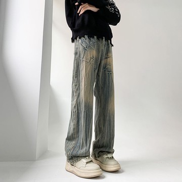 cleanfit閃電紋牛仔褲男秋冬季設計感痞帥高街vibe直筒褲男