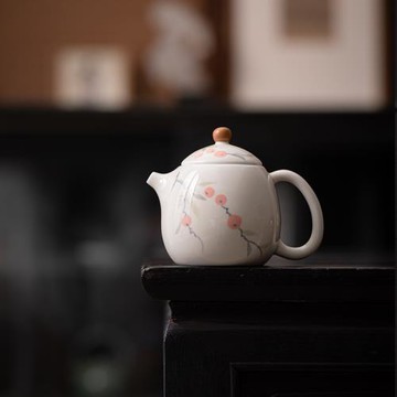 古與茶 柿柿如意釉下彩手繪 龍蛋壺陶瓷茶壺單壺可愛茶具泡茶壺