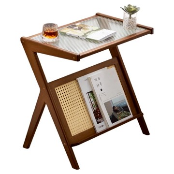 德利生活 折疊式玻璃茶几 55cm 茶色  1入