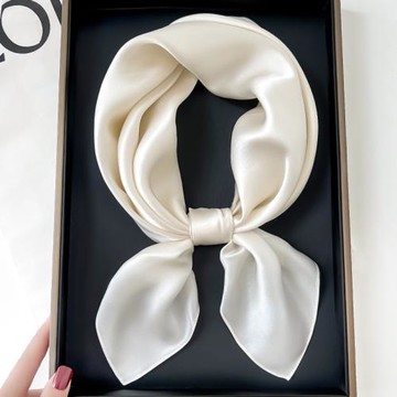 純米白色真絲桑蠶絲小方巾長條絲巾女春秋夏季護頸圍脖子搭配襯衫