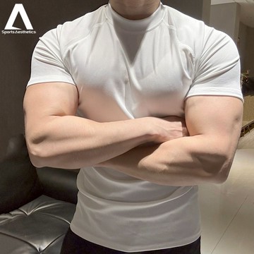 男士條紋運動休閒圓領T 彈力打底衫 新款 簡約 舒適 透氣短袖T恤 現貨