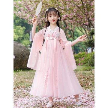 幼兒園古風演出服小學生胭脂妝舞蹈服裝粉色漢服超仙桃花笑表演服