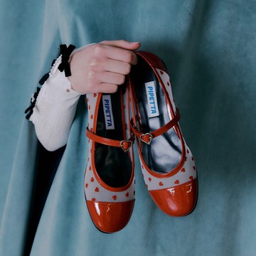 JELLO 心心繫帶平底鞋 紅色款