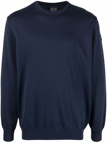 Paul & Shark - logo-patch crew neck jumper - men - Organic Cotton - XXL - Blue