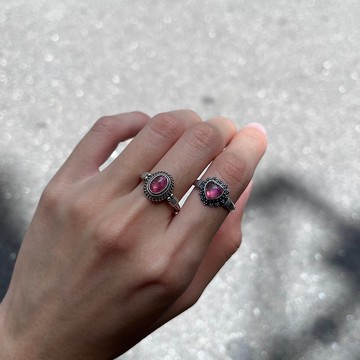 喜迎瑤 925銀 碧璽 粉碧璽 西瓜碧璽 愛心戒指 活口 戒指 民族風